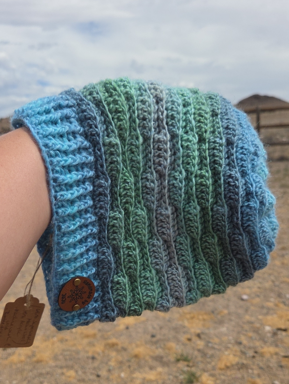 Artisan Handmade Crochet Lightweight Merino Wool Blend "Seafoam" Beanie Hat - Picture 4 of 6